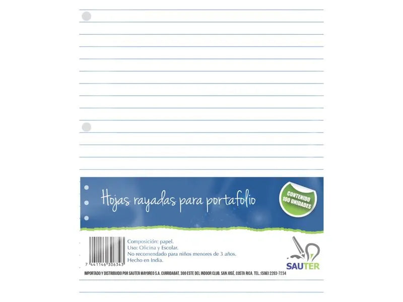 Hojas  Rayadas de 5 Huecos Paquete 100 Unidades