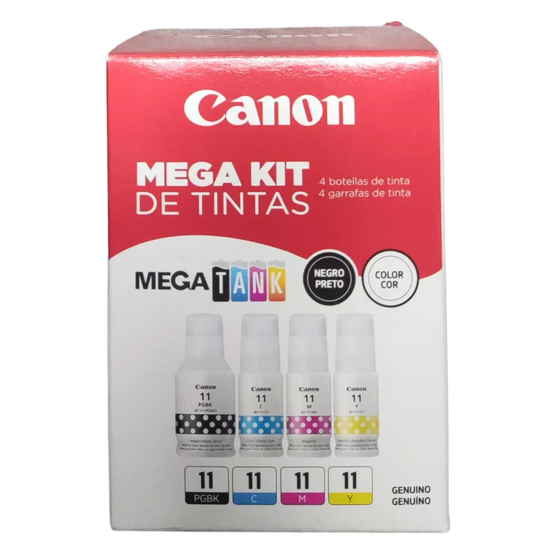Combo de Tintas Canon Mega Kit 4 colores GI-11 Negro-Cian-Magenta-Amarillo