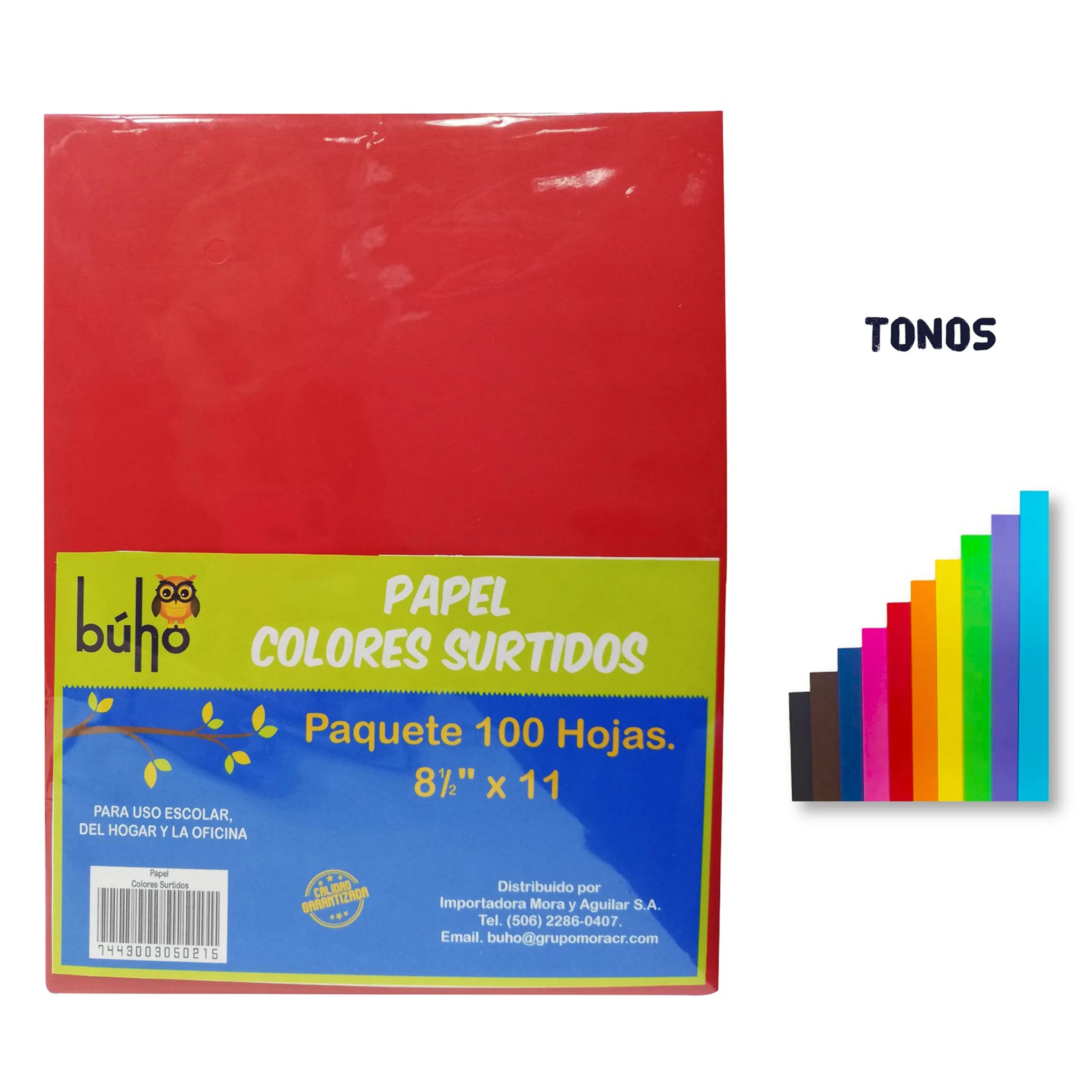 Papel Bond Búho, Surtido colores -100 hojas
